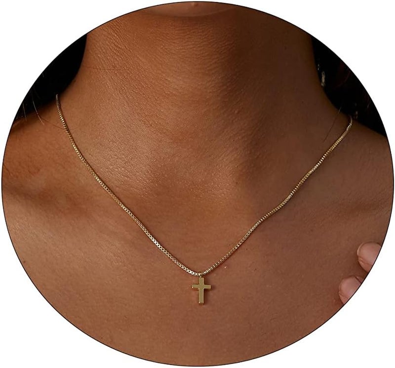 VIROMY Gold Cross Necklace for Women 14K Gold Plated Cute Sidways Cross Pendant Choker Necklaces Simple Trendy Everyday Jewelry for Women - Image 1